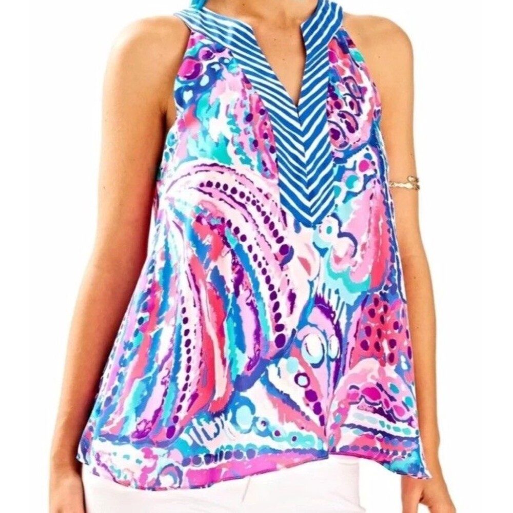 Lilly Pulitzer Achelle Tank Colony Coral Tropical Artsy Vibrant Resort Vacay M